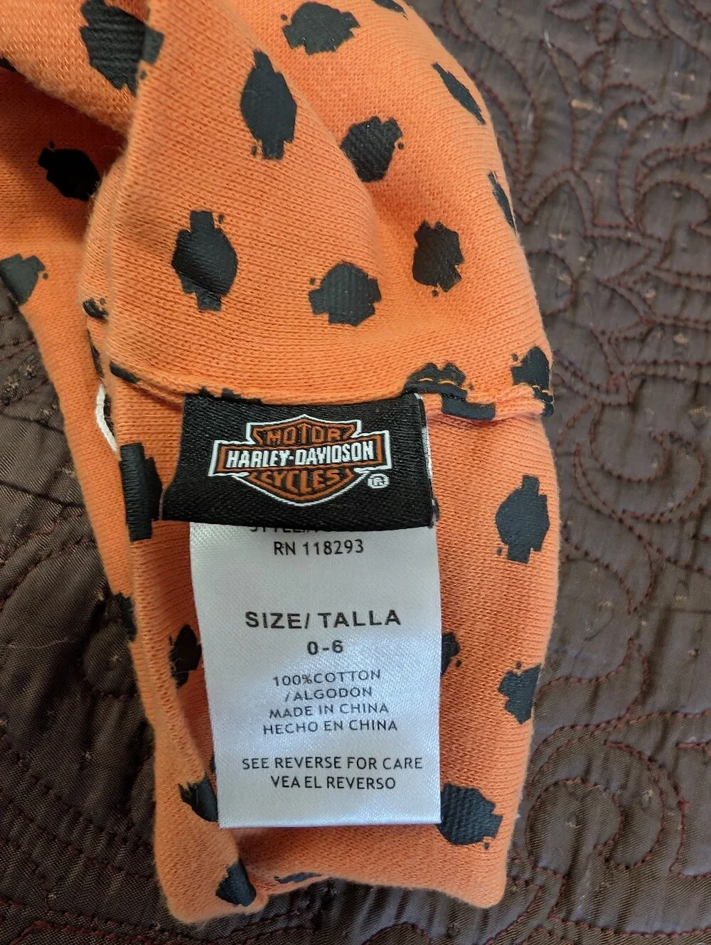 Harley-Davidson Infant Orange Beanie with Black Spot Pattern Size 0-6 Months